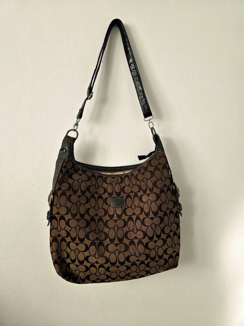 Coach Signature C Hobo Shoulder Bag in Brown & Black